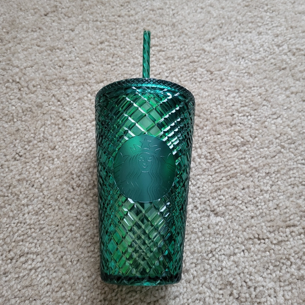 Starbucks Green Jeweled Cold Cup Tumbler Venti 16oz Emerald Bling Stud 2022